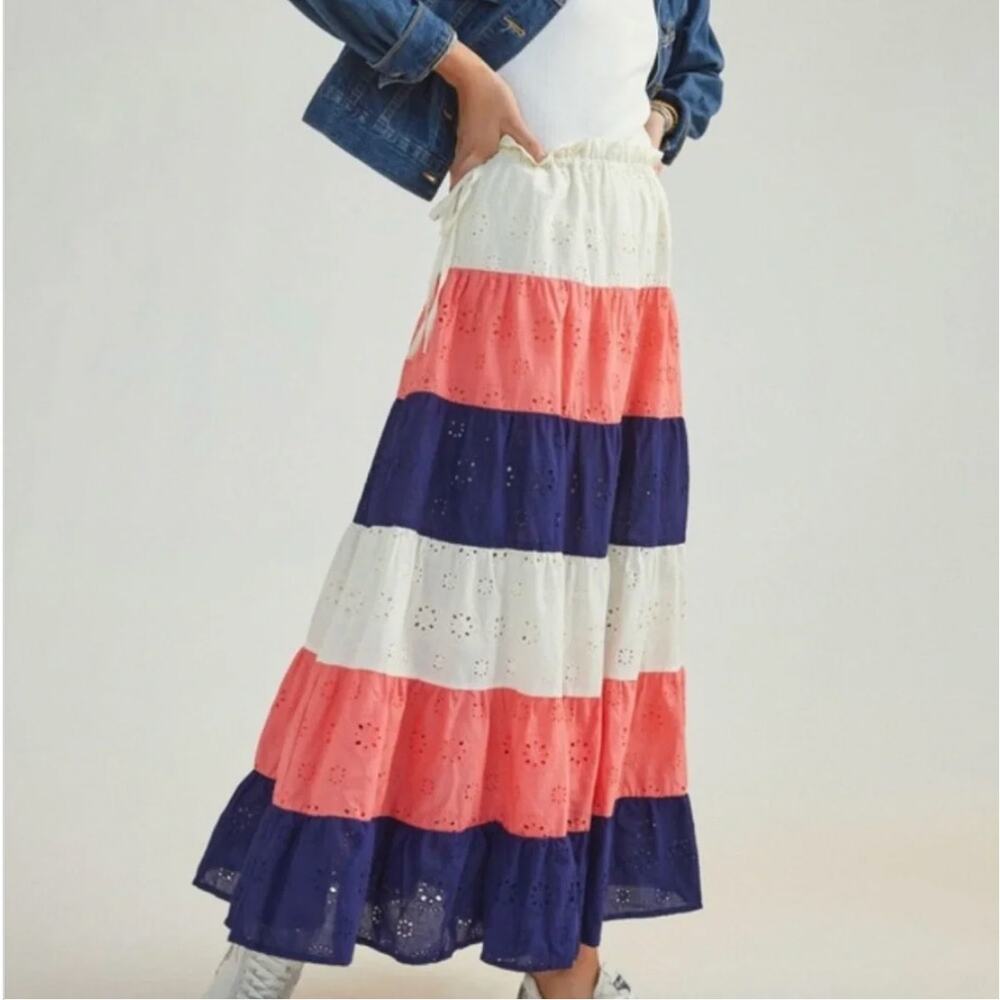 Anthropologie Hutch Fantine Maxi Skirt Tiered Eyelet Size Large Petite NWT